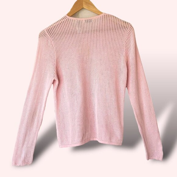 Jeanne Pierre Vintage‎ Pink Camisole Crocheted Lacy Open Weave Sweater Medium - Picture 2 of 12